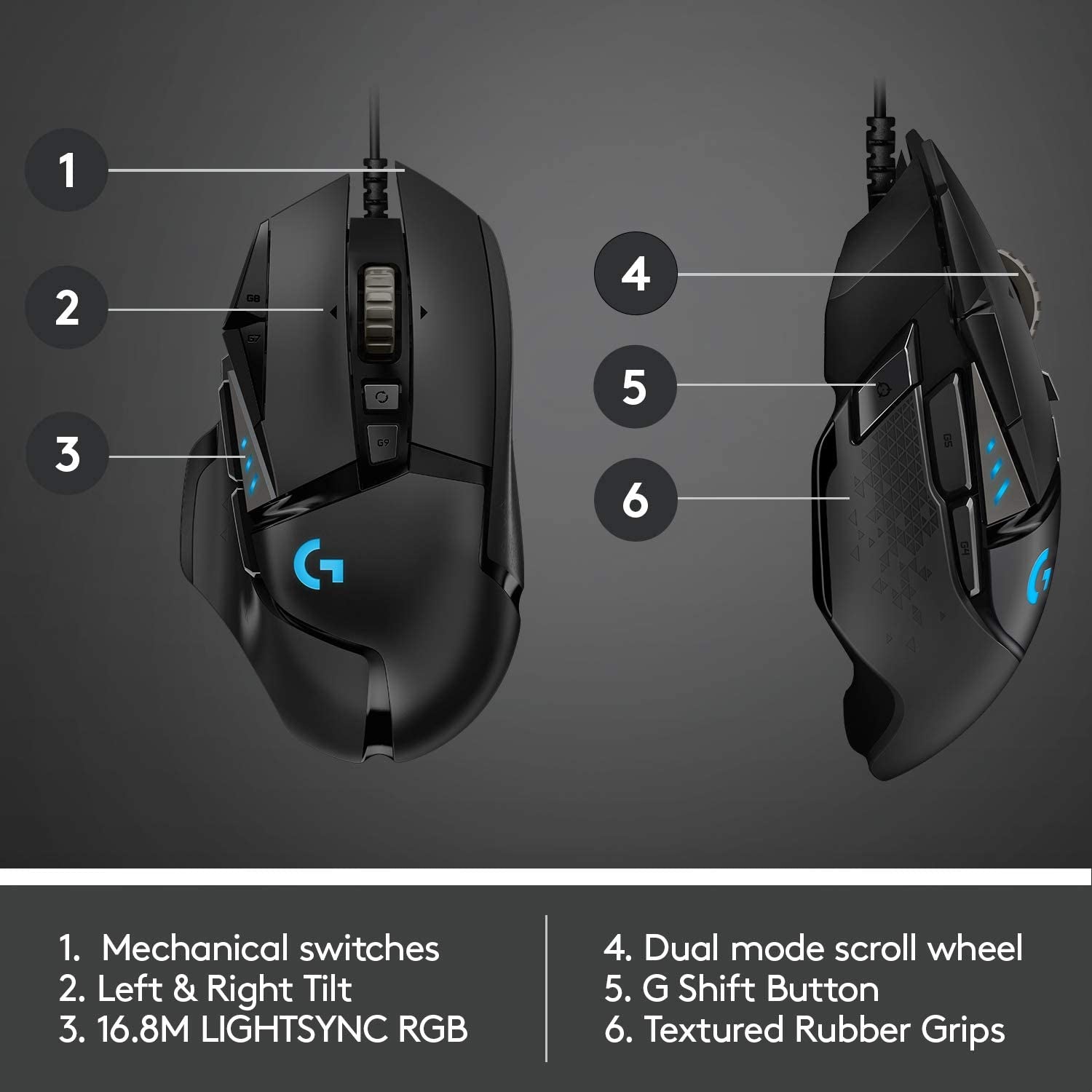 G502 HERO High Performance Wired Gaming Mouse, HERO 25K Sensor, 25,600 DPI, RGB, Adjustable Weights, 11 Programmable Buttons, On-Board Memory, Pc/Mac - Black