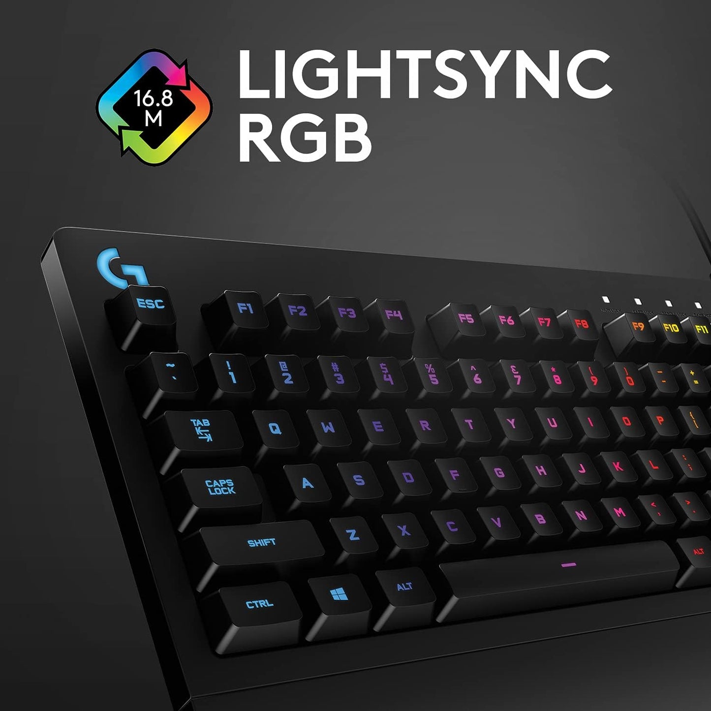 G213 Prodigy Gaming Keyboard, LIGHTSYNC RGB Backlit Keys, Spill-Resistant, Customizable Keys, Dedicated Multi-Media Keys, QWERTY UK Layout - Black