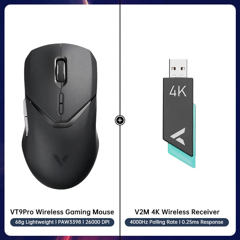 VT9PRO Wireless Gaming Mouse Esports Grade 68G Ultra-Light 26000DPI 8 Buttons Optical PAW3398 Computer Mouse for Laptop PC