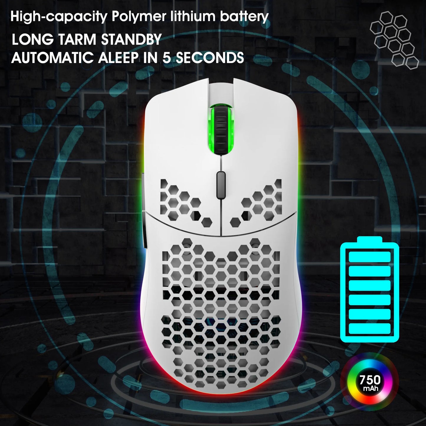 New T66 Rechargeable USB 2.4G Wireless Honeycomb Gaming Mouse RGB Lighting Mice Gamer Mouse for Notebook Desktop PC Computers