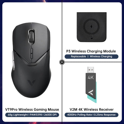 VT9PRO Wireless Gaming Mouse Esports Grade 68G Ultra-Light 26000DPI 8 Buttons Optical PAW3398 Computer Mouse for Laptop PC