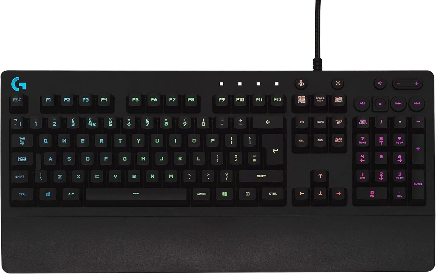 G213 Prodigy Gaming Keyboard, LIGHTSYNC RGB Backlit Keys, Spill-Resistant, Customizable Keys, Dedicated Multi-Media Keys, QWERTY UK Layout - Black