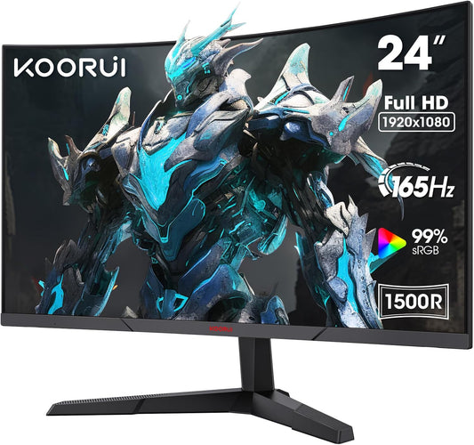 24 Inch Gaming Monitor -FHD 1080P Curved Monitor 165Hz VA 1Ms 1500R PC Monitors with Adaptive Sync, HDMI X2 /DP, VESA Compatible, Tilt Adjustable, Eye Care