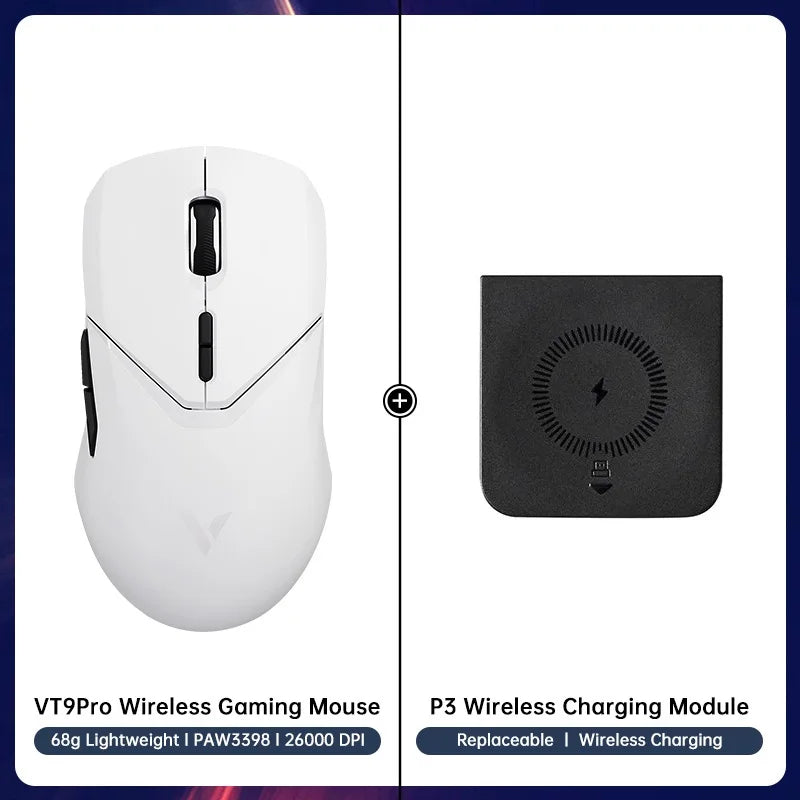 VT9PRO Wireless Gaming Mouse Esports Grade 68G Ultra-Light 26000DPI 8 Buttons Optical PAW3398 Computer Mouse for Laptop PC