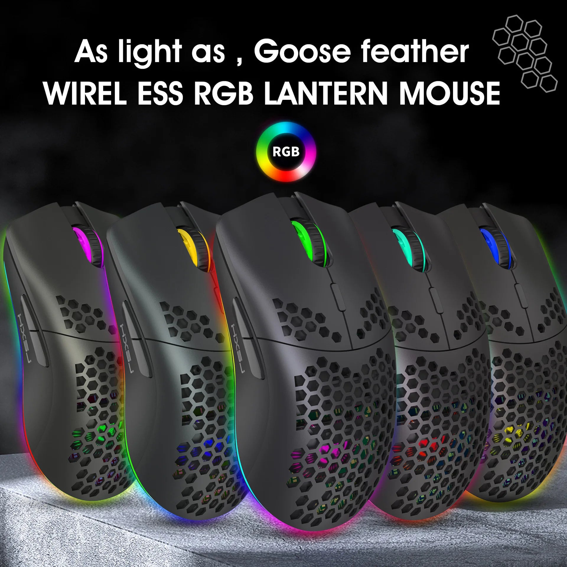 New T66 Rechargeable USB 2.4G Wireless Honeycomb Gaming Mouse RGB Lighting Mice Gamer Mouse for Notebook Desktop PC Computers