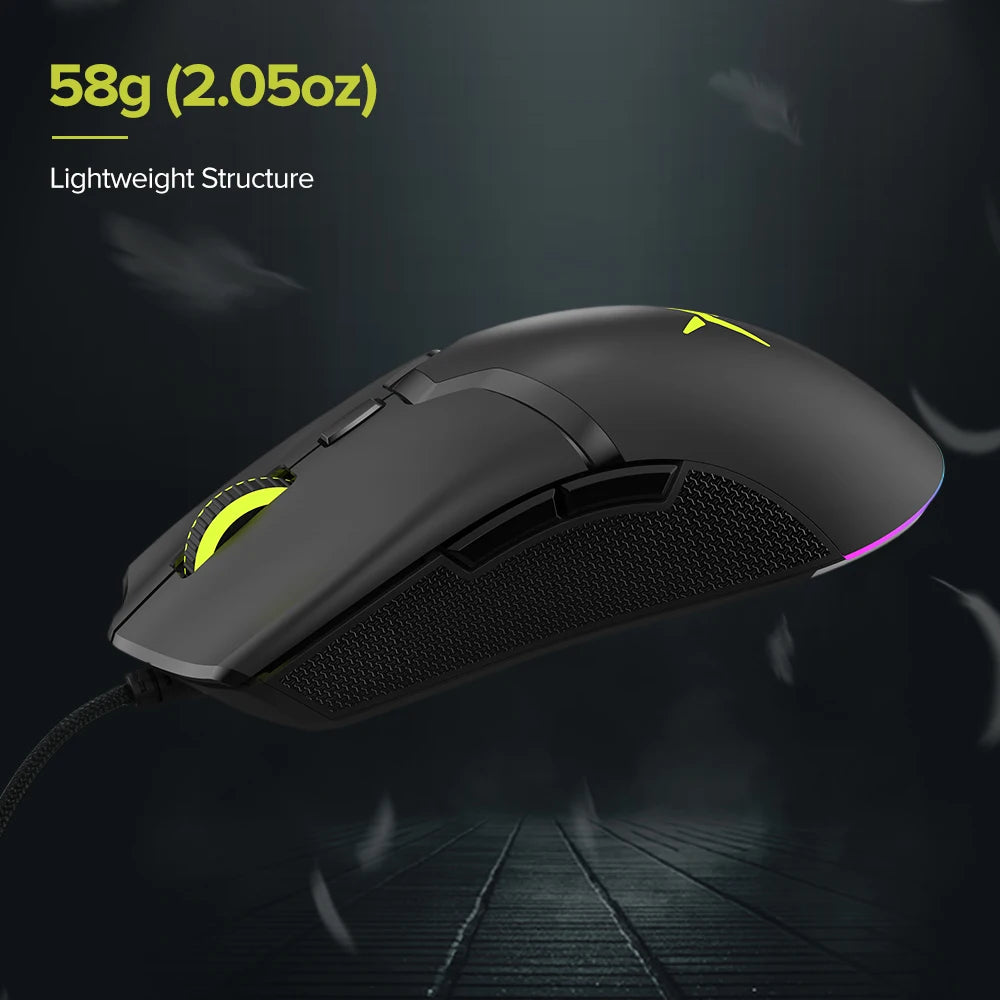 M800 PMW3389 RGB Wired Gaming Mouse 58G Lightweight Ergonomic 1000Hz Mice with Soft Rope Cable for Computer Gamer