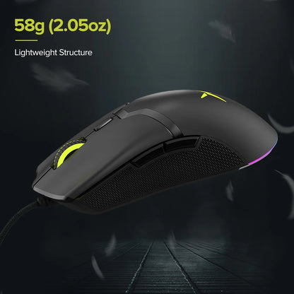 M800 PMW3389 RGB Wired Gaming Mouse 58G Lightweight Ergonomic 1000Hz Mice with Soft Rope Cable for Computer Gamer