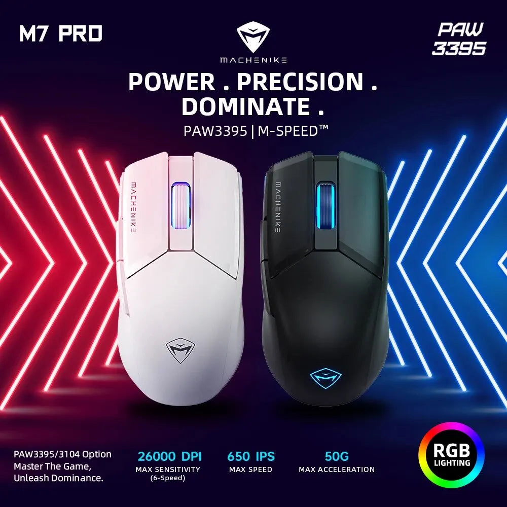 M7 Pro Gaming Mouse USB Wired 2.4Ghz Wireless Mouse PAW3395 26000DPI 650IPS 7 Button 74G RGB for Laptop PC Mouse Gamer